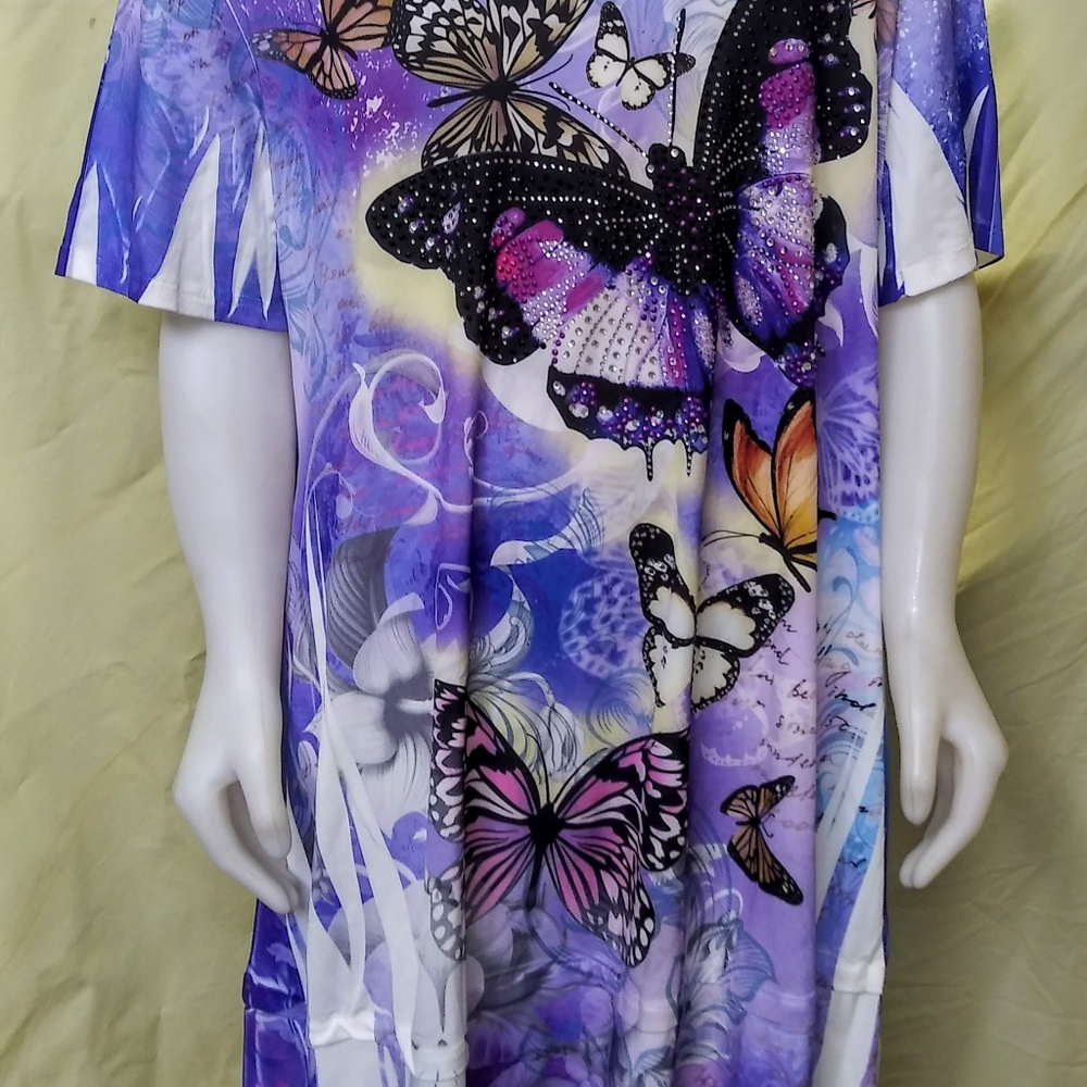 Purple butterfly embellished ss top no iron -L